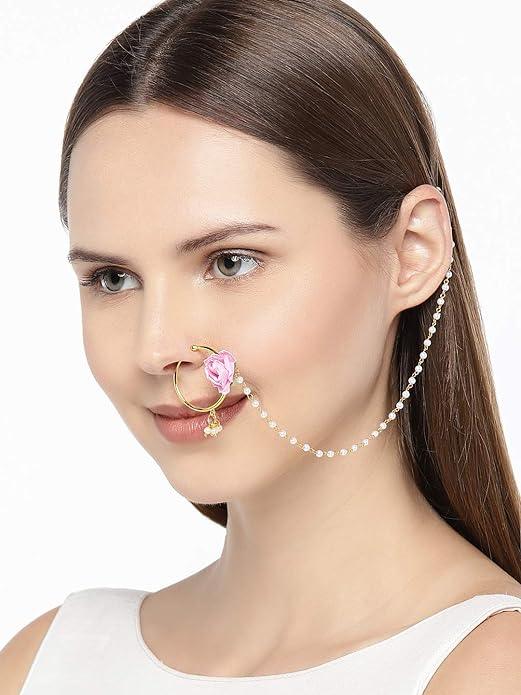 Gold-Plated Enamelled Chained Nose Ring - Trendisia