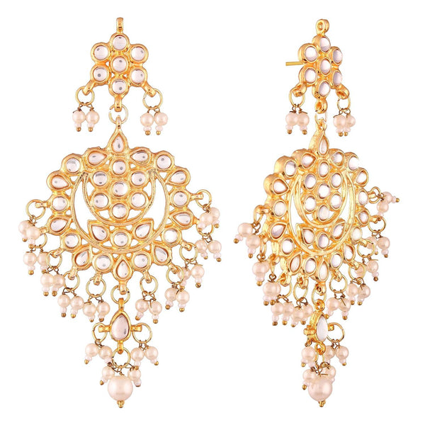Gold Plated Ethnic Kundan and Pearls Dangler Eearrings for Women - Trendisia
