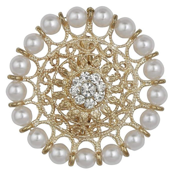 Gold-Plated Ethnic Rhinestones Studded Saree Pin - Trendisia