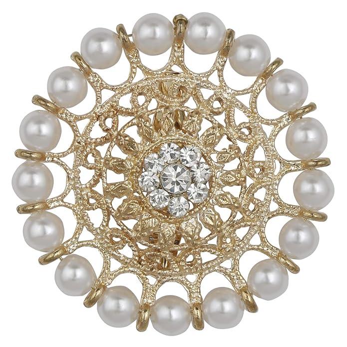 Gold-Plated Ethnic Rhinestones Studded Saree Pin - Trendisia