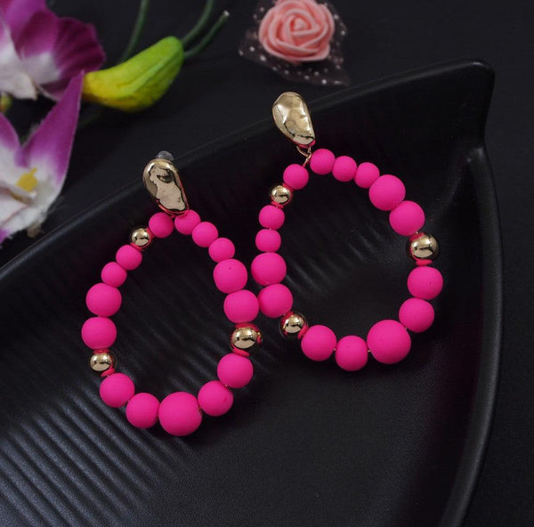 Gold Plated Exaggerated Colourful Resin Round Beaded Western Drop Earring-WER 3358 - Trendisia