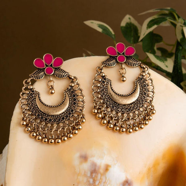 Gold Plated Floral Enamel Artwork With Chandbali Design Antique Fashion Earring- AER 1732 - Trendisia