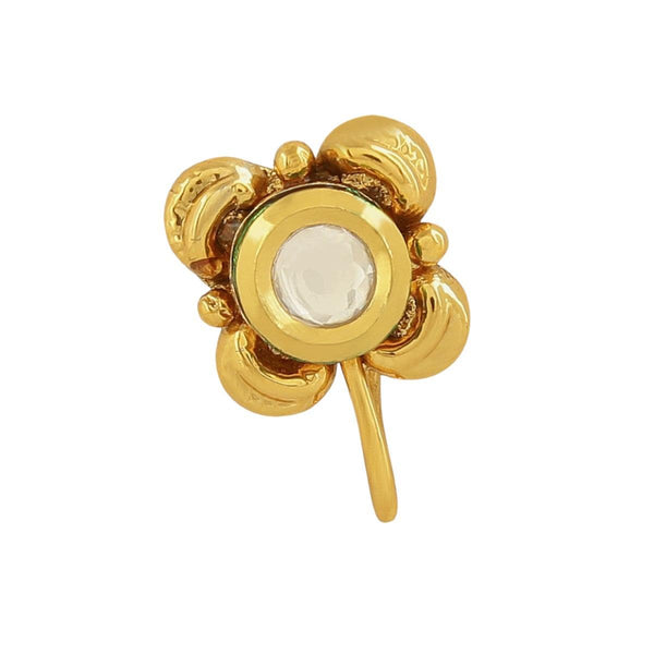Gold-Plated Floral Kundan Nose Pin - Trendisia