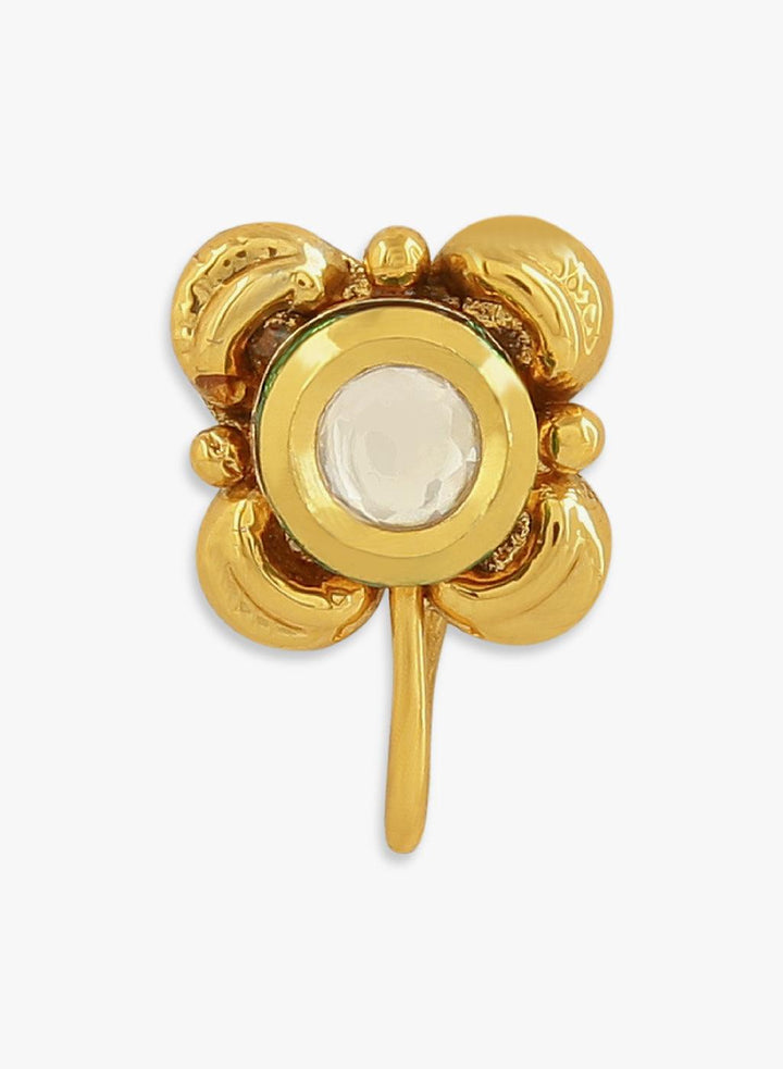 Gold-Plated Floral Kundan Nose Pin - Trendisia