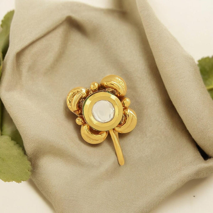 Gold-Plated Floral Kundan Nose Pin - Trendisia