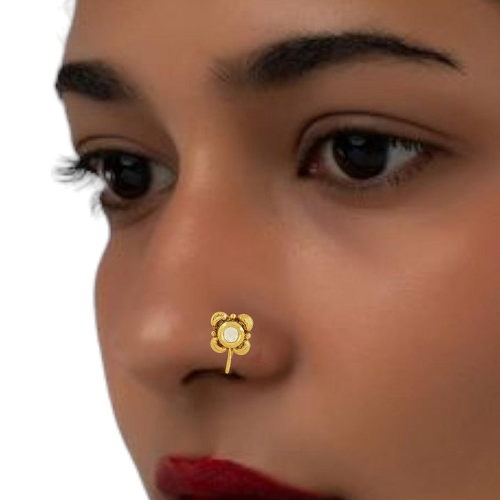 Gold-Plated Floral Kundan Nose Pin - Trendisia