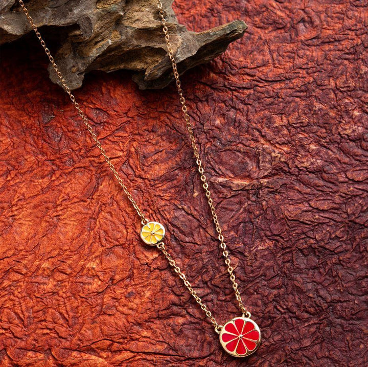 Gold Plated Floral Red &amp; Yellow Enamel Pendant Necklace- CZNK 1109 - Trendisia