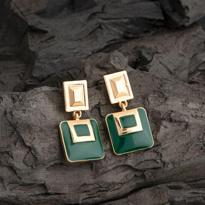 Gold Plated Geometric Shaped Enamel Artwork Designed Fashion Western Earring-WER 2224 - Trendisia