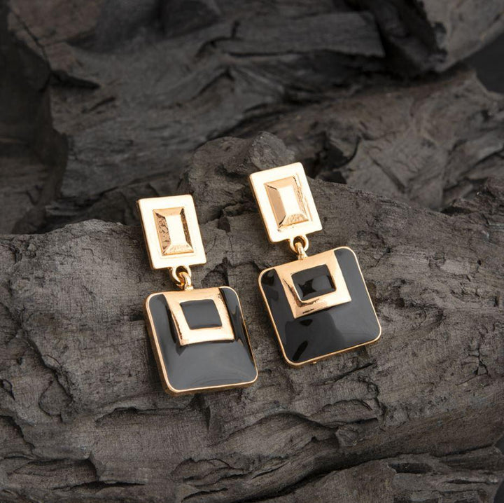 Gold Plated Geometric Shaped Enamel Artwork Designed Fashion Western Earring-WER 2224 - Trendisia