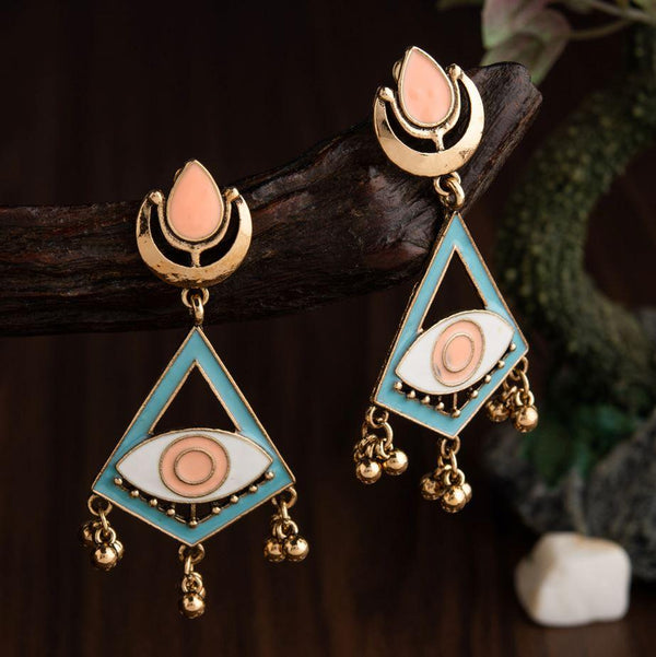 Gold Plated Geometric Shaped With Evil Eye Enamel Artwork Fashion Antique Fashion Earring- AER 1642 - Trendisia