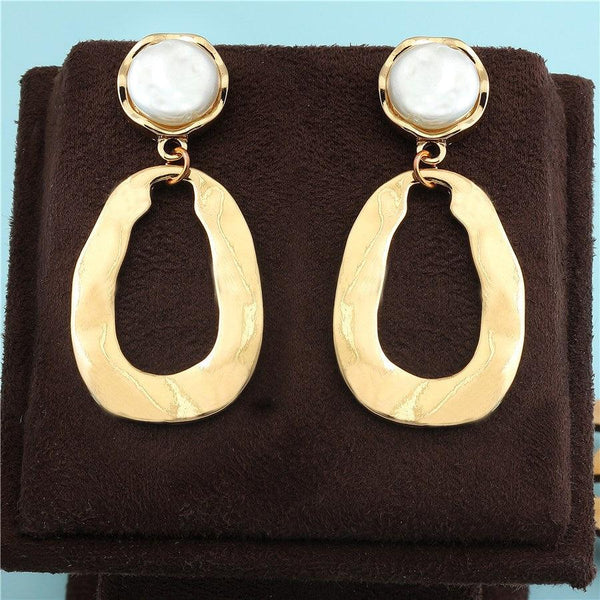 Gold Plated Geometrical Drop Pearl Earring- WER87 - Trendisia