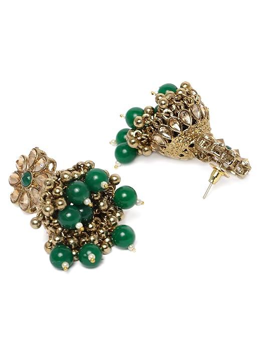 Gold-Plated Green AD-Studded Handcrafted Jewellery Set & Girls - Trendisia