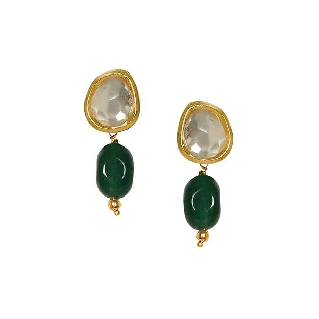 Gold-Plated Green Beaded Kundan Studded Jewellery Set - Trendisia