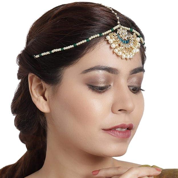 Gold-Plated Green Kundan Studded Mathapatti - Trendisia