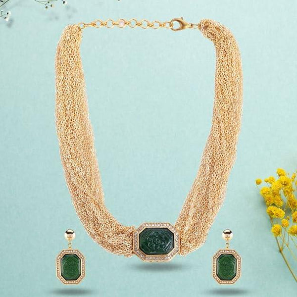 Gold-Plated Green Pendant Multistrand Choker Set - Trendisia