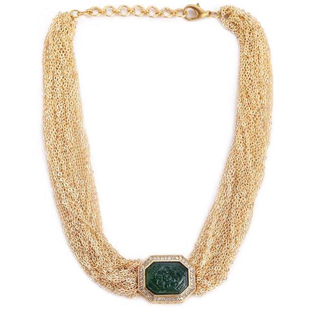 Gold-Plated Green Pendant Multistrand Choker Set - Trendisia