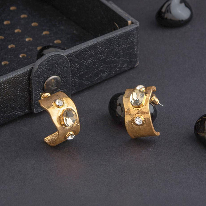 Gold Plated Half Circle Shaped With Stone Studded Fashion Hoops Earring-HER 1571 - Trendisia