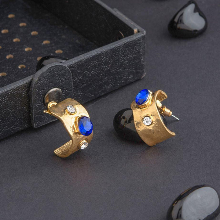 Gold Plated Half Circle Shaped With Stone Studded Fashion Hoops Earring-HER 1571 - Trendisia