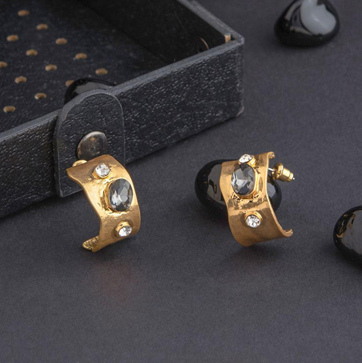 Gold Plated Half Circle Shaped With Stone Studded Fashion Hoops Earring-HER 1571 - Trendisia
