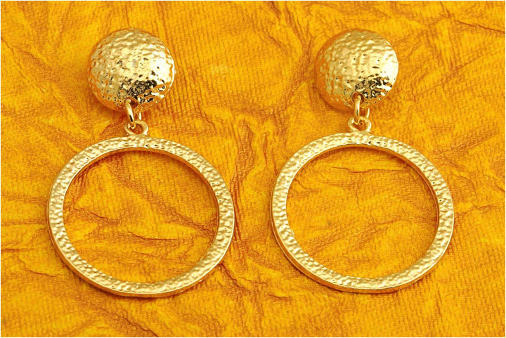Gold Plated Hand Crafted Circular Drop Earring- WER77 - Trendisia