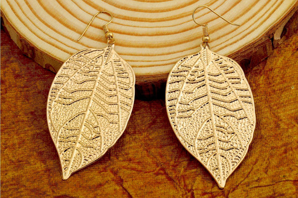 Gold Plated Hand Crafted Leaf Shaped Drop Earring- WER 72 - Trendisia