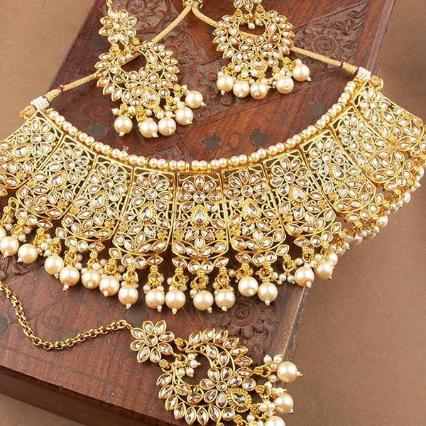 Gold plated Handcrafted Antique Gold Embellished Choker necklace set - Trendisia