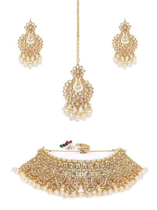 Gold plated Handcrafted Antique Gold Embellished Choker necklace set - Trendisia