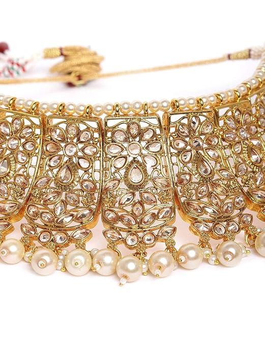 Gold plated Handcrafted Antique Gold Embellished Choker necklace set - Trendisia