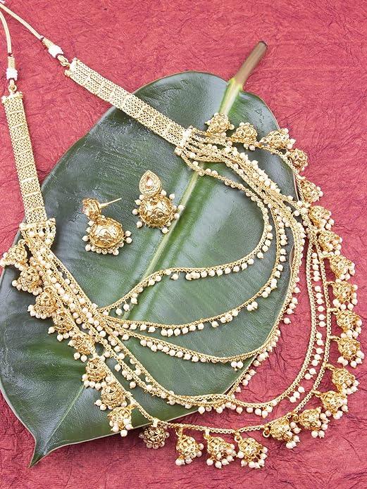 Gold-Plated Handcrafted Bahubali Layered Style Necklace Earring Set - Trendisia