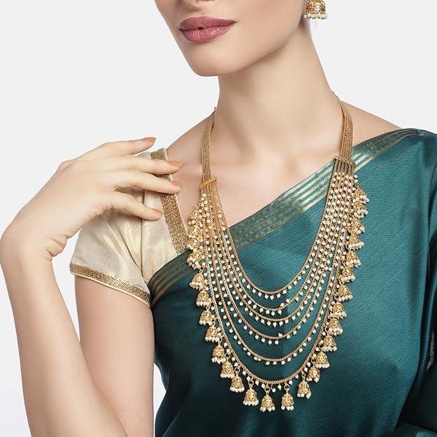 Gold-Plated Handcrafted Bahubali Layered Style Necklace Earring Set - Trendisia