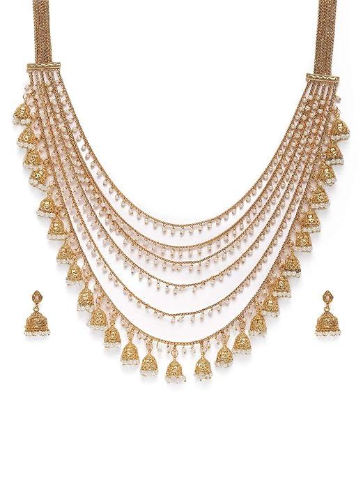 Gold-Plated Handcrafted Bahubali Layered Style Necklace Earring Set - Trendisia