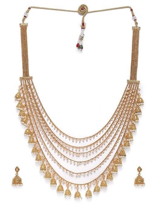 Gold-Plated Handcrafted Bahubali Layered Style Necklace Earring Set - Trendisia