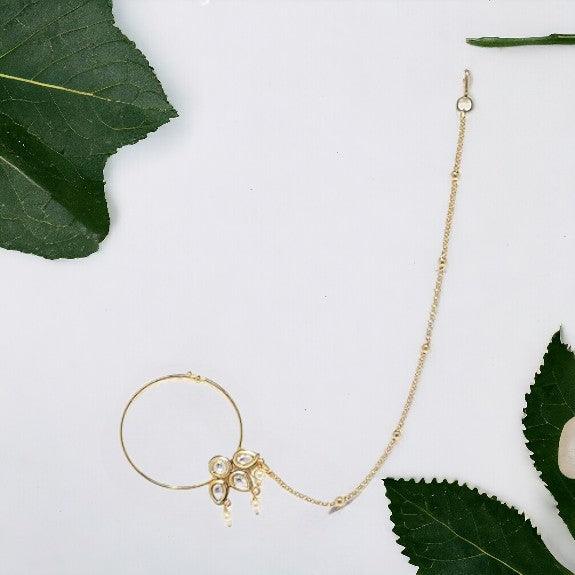 Gold-Plated Handcrafted Chained Nose Ring - Trendisia