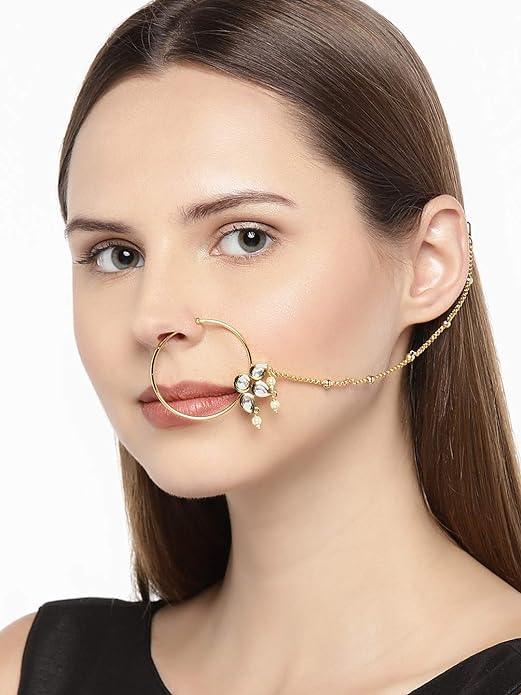 Gold-Plated Handcrafted Chained Nose Ring - Trendisia