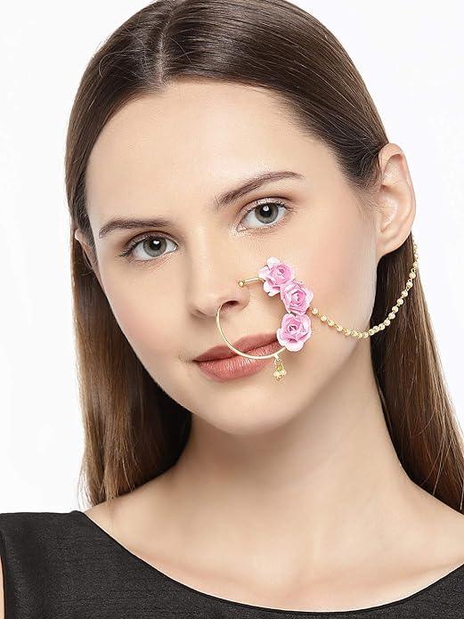 Gold-Plated Handcrafted Enamelled Chained Nose Ring - Trendisia