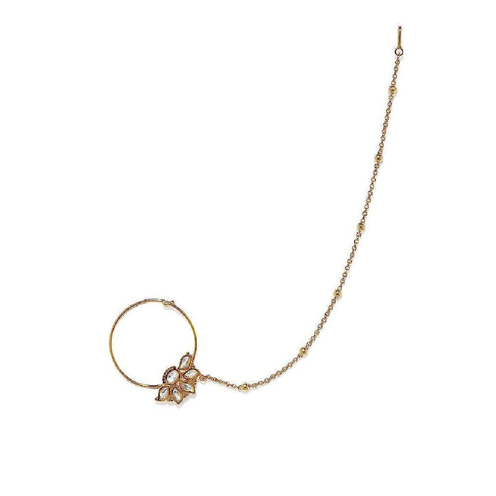 Gold-Plated handcrafted Kundan Nose Ring - Trendisia