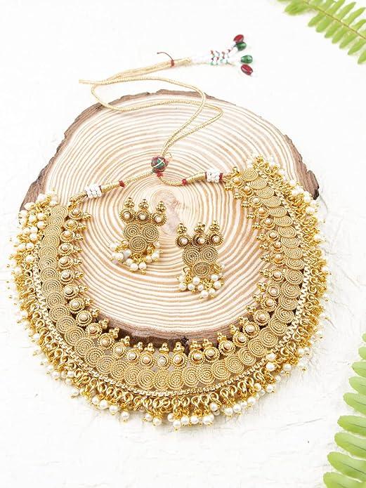 Gold plated Handcrafted pearl necklace set - Trendisia