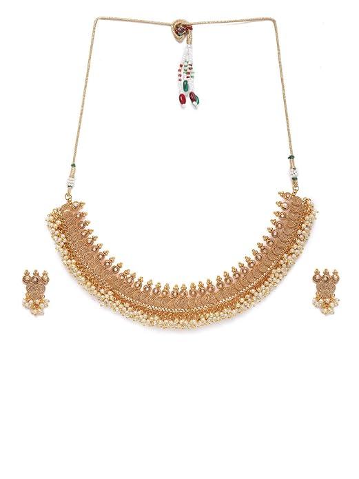 Gold plated Handcrafted pearl necklace set - Trendisia