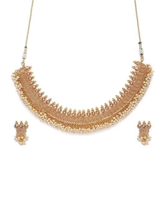 Gold plated Handcrafted pearl necklace set - Trendisia