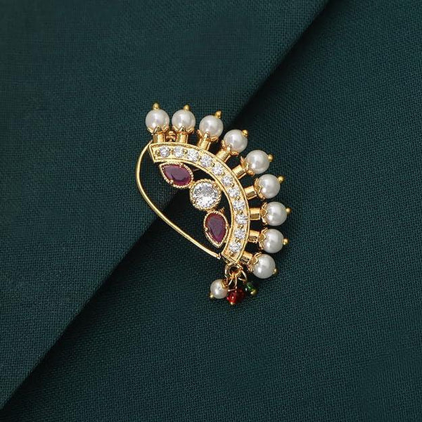 Gold-Plated Kundan AD-Studded Clip-On Ninepin - Trendisia