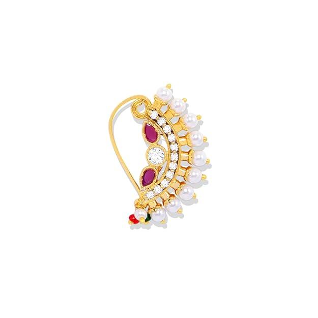 Gold-Plated Kundan AD-Studded Clip-On Ninepin - Trendisia