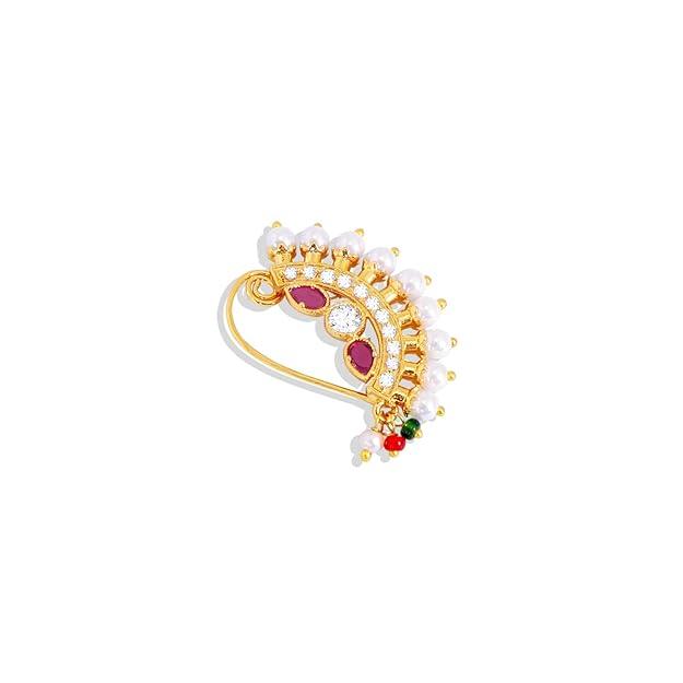 Gold-Plated Kundan AD-Studded Clip-On Ninepin - Trendisia