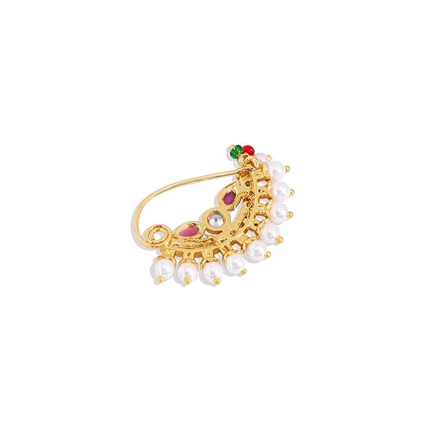 Gold-Plated Kundan AD-Studded Clip-On Ninepin - Trendisia