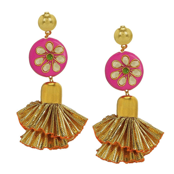 Gold Plated Kundan and Gota frill Style Tassle for Women and Girls - Trendisia