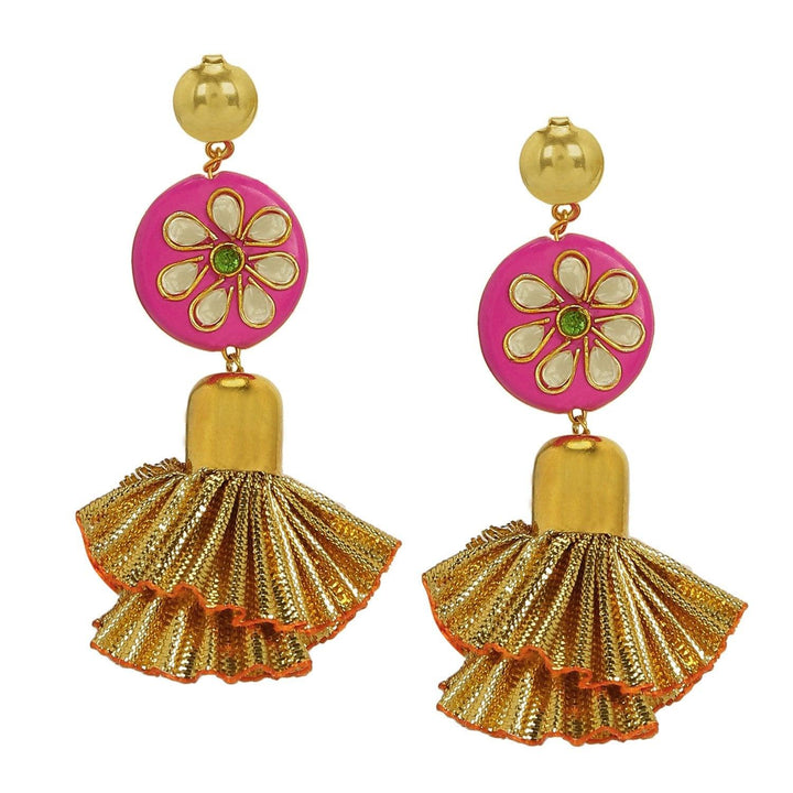 Gold Plated Kundan and Gota frill Style Tassle for Women and Girls - Trendisia