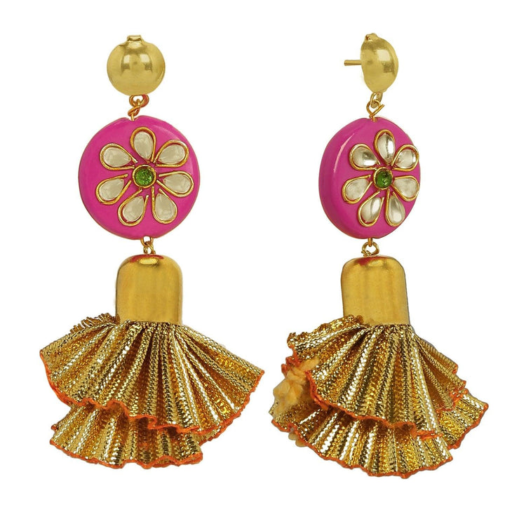 Gold Plated Kundan and Gota frill Style Tassle for Women and Girls - Trendisia