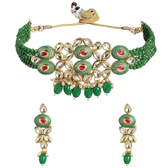 Gold-Plated Kundan Beaded Jewellery Set - Trendisia