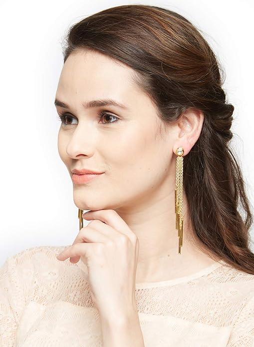 Gold Plated Kundan Chain Tassel Earrings - Trendisia