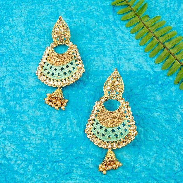 Gold plated Kundan Dangle Earrings - Trendisia