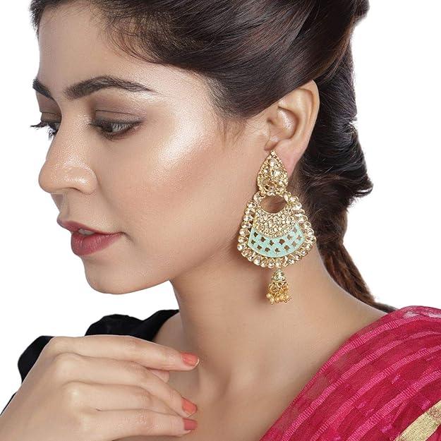 Gold plated Kundan Dangle Earrings - Trendisia